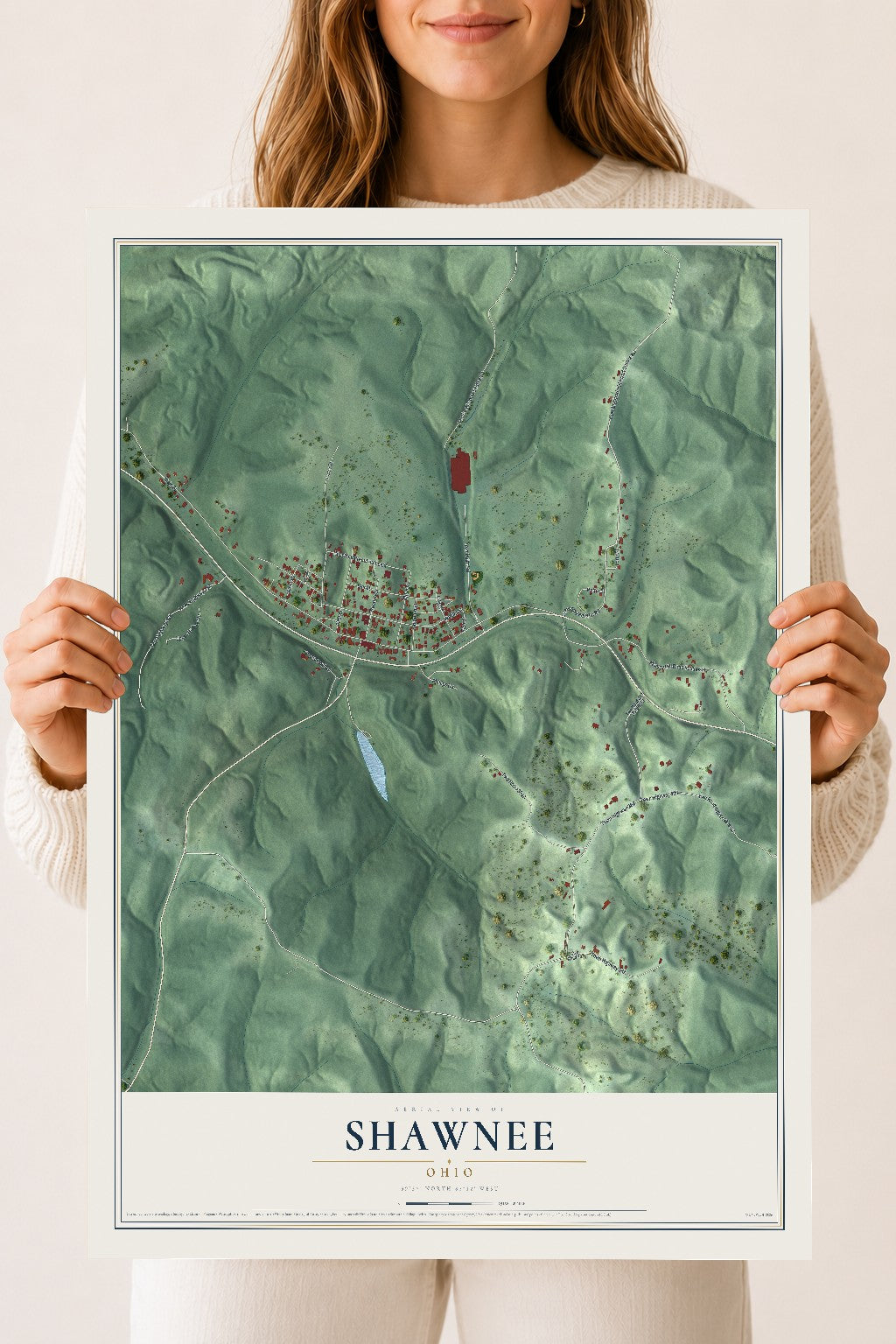 Map of Shawnee, Ohio, 18 x 24 inch unframed archival matte print