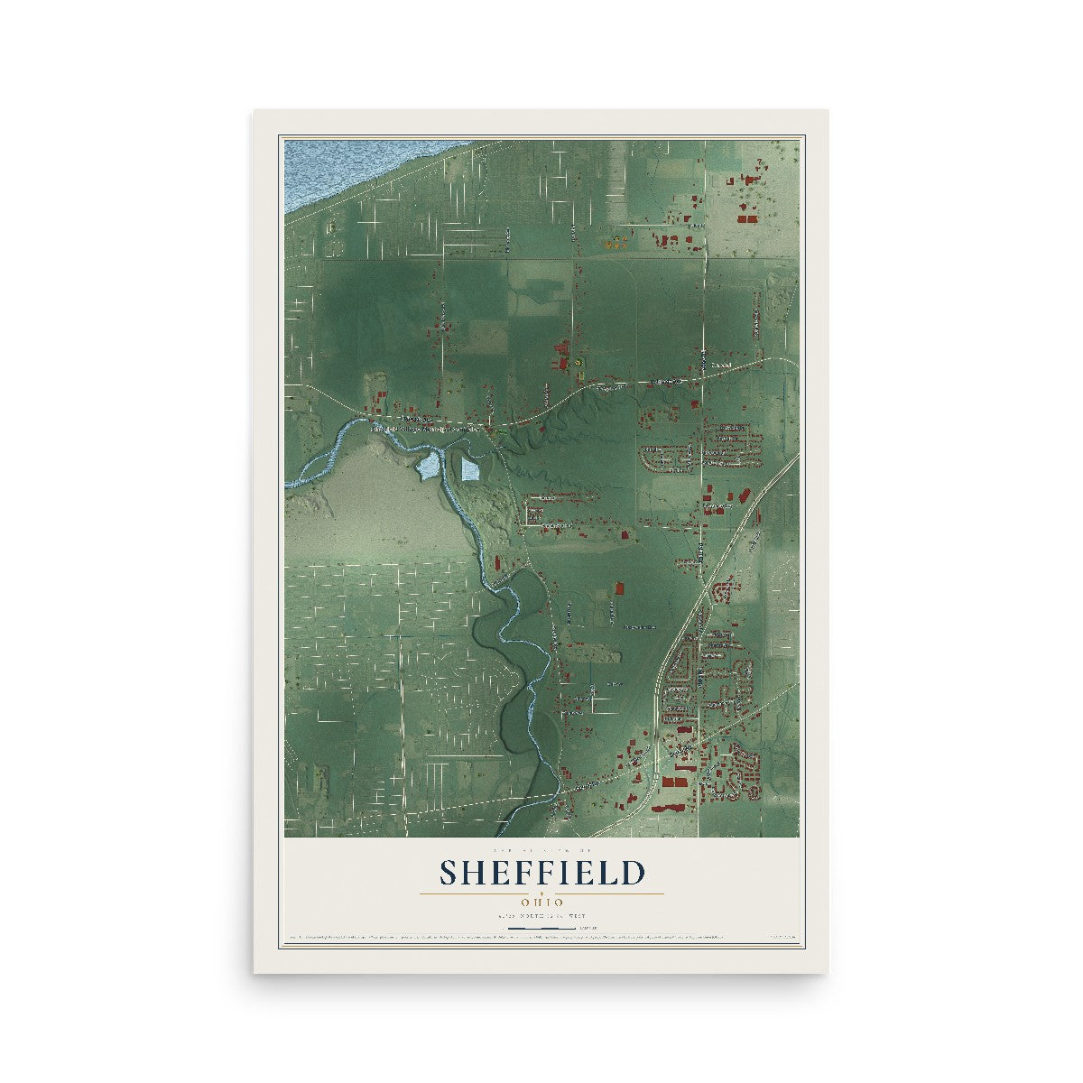 Map of Sheffield, Ohio, 12 x 18 inch unframed archival matte print
