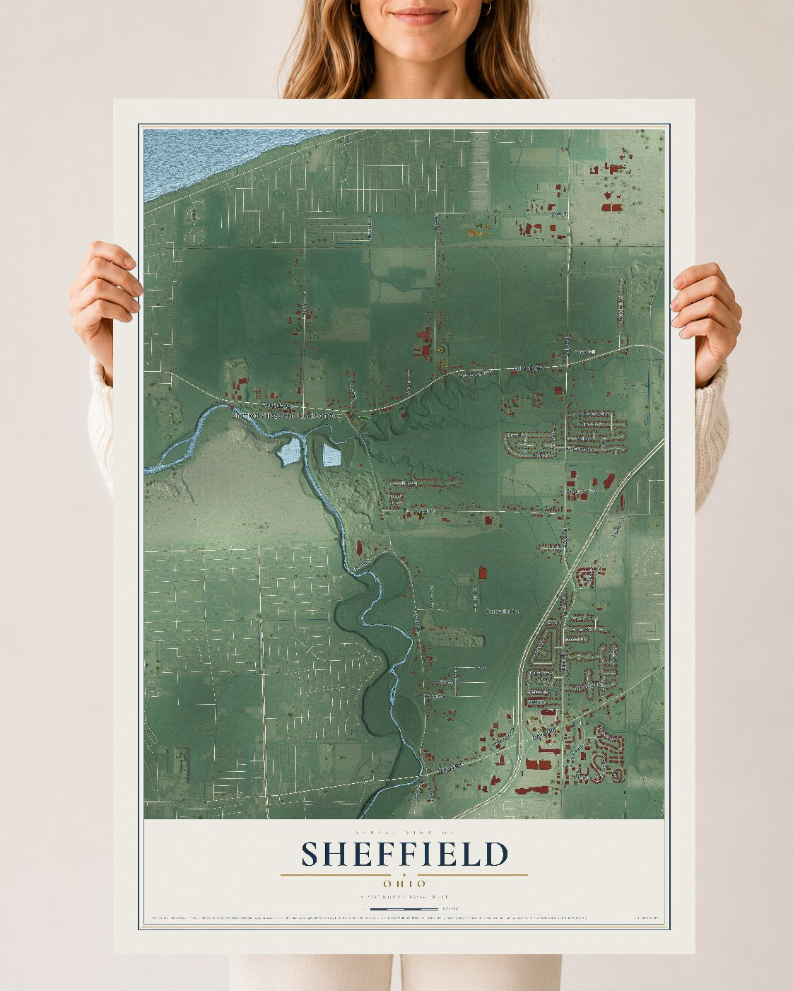 Map of Sheffield, Ohio, 24 x 36 inch unframed archival matte print