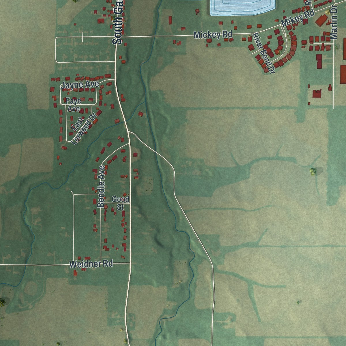 Second close-up of the map of Shelby, Ohio print showing more streets and buildings
