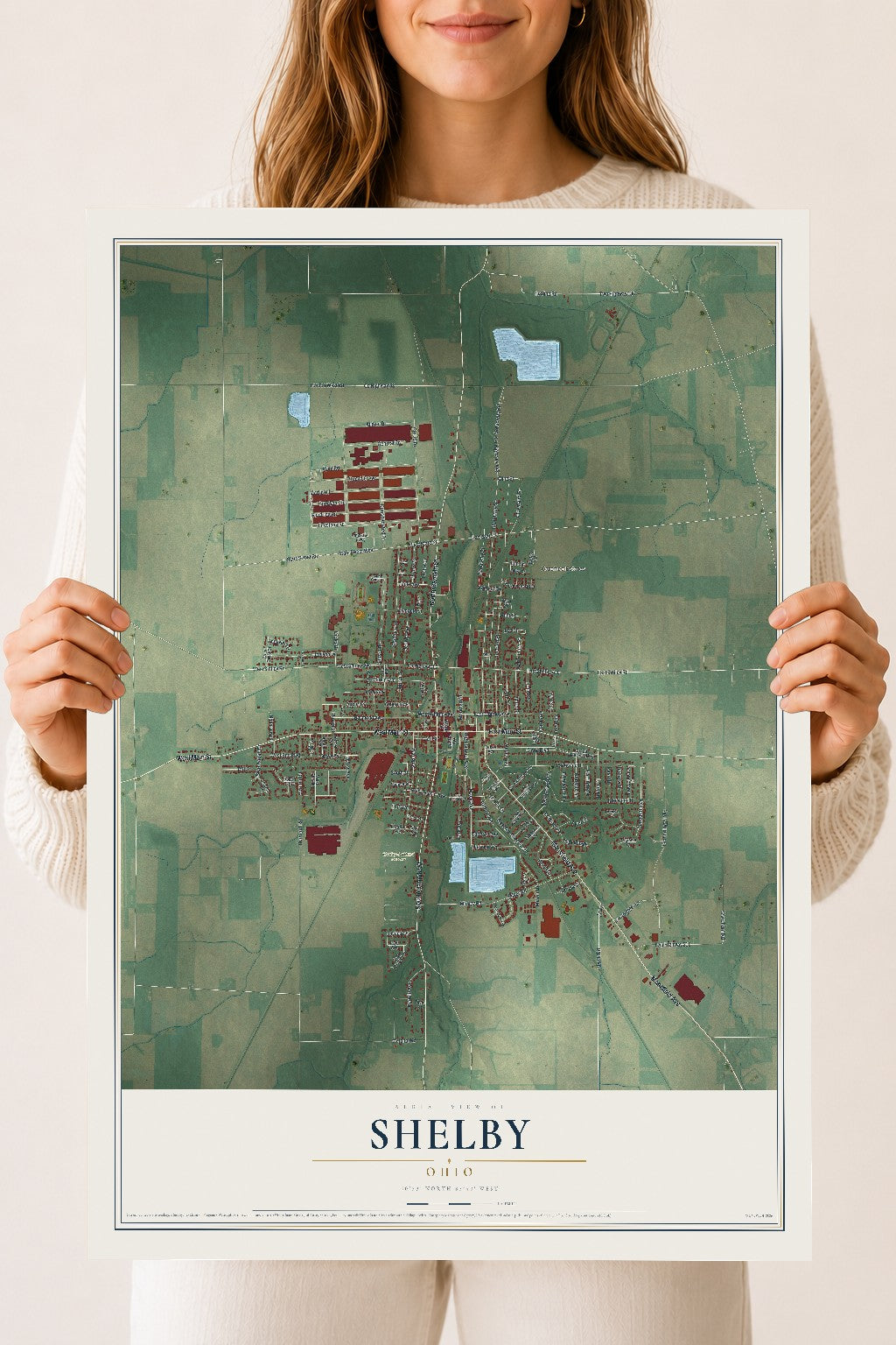 Map of Shelby, Ohio, 18 x 24 inch unframed archival matte print