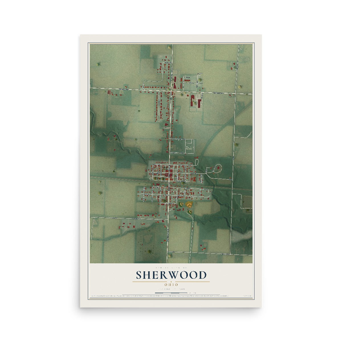 Map of Sherwood, Ohio, 12 x 18 inch unframed archival matte print