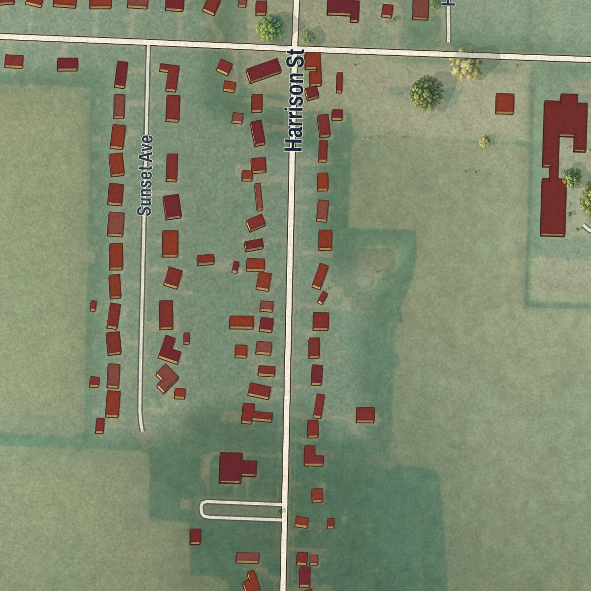 Second close-up of the map of Sherwood, Ohio print showing more streets and buildings