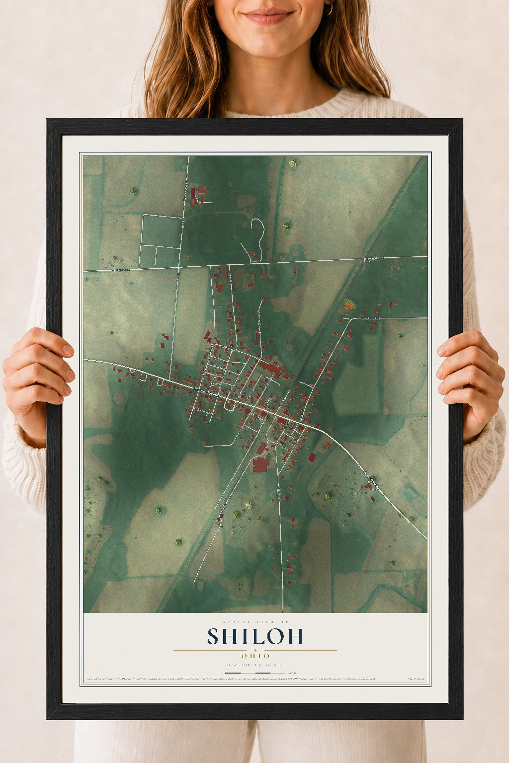 Map of Shiloh, Ohio, 18 x 24 inch print in a black wood frame