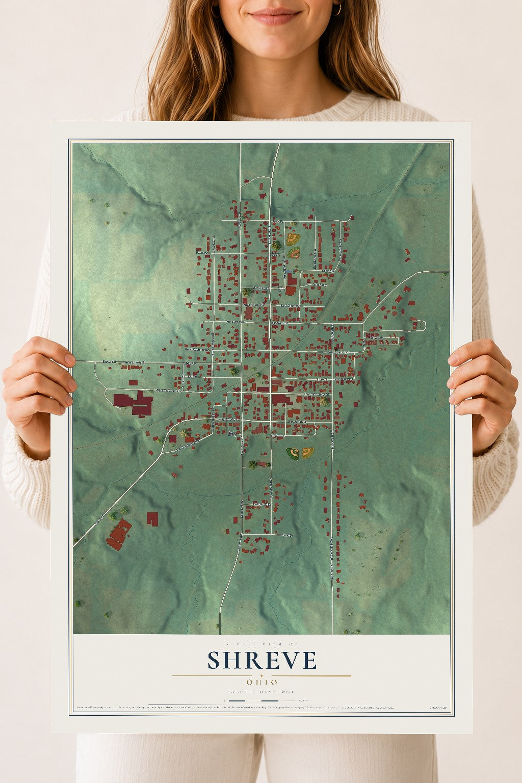Map of Shreve, Ohio, 18 x 24 inch unframed archival matte print