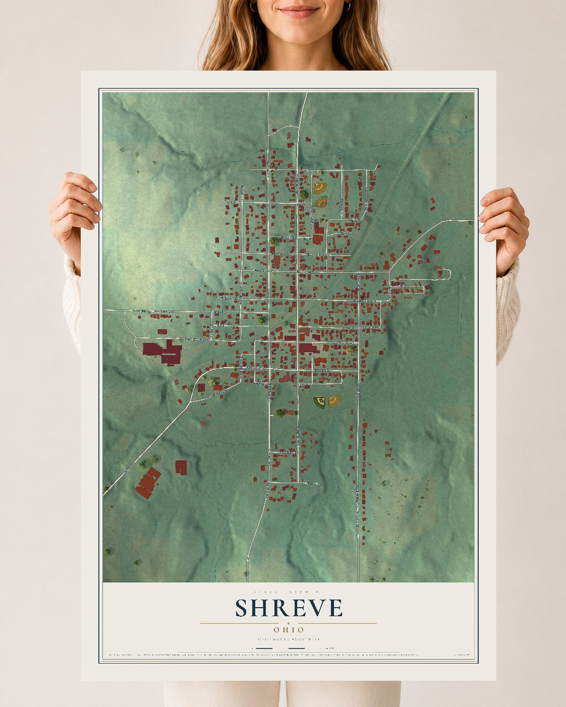 Map of Shreve, Ohio, 24 x 36 inch unframed archival matte print
