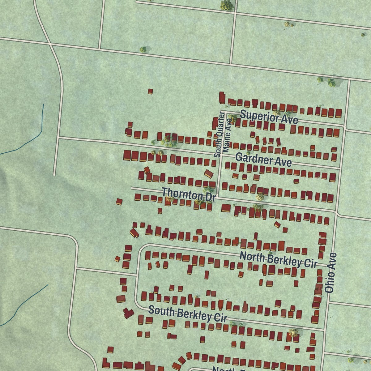 Second close-up of the map of Silverton, Ohio print showing more streets and buildings