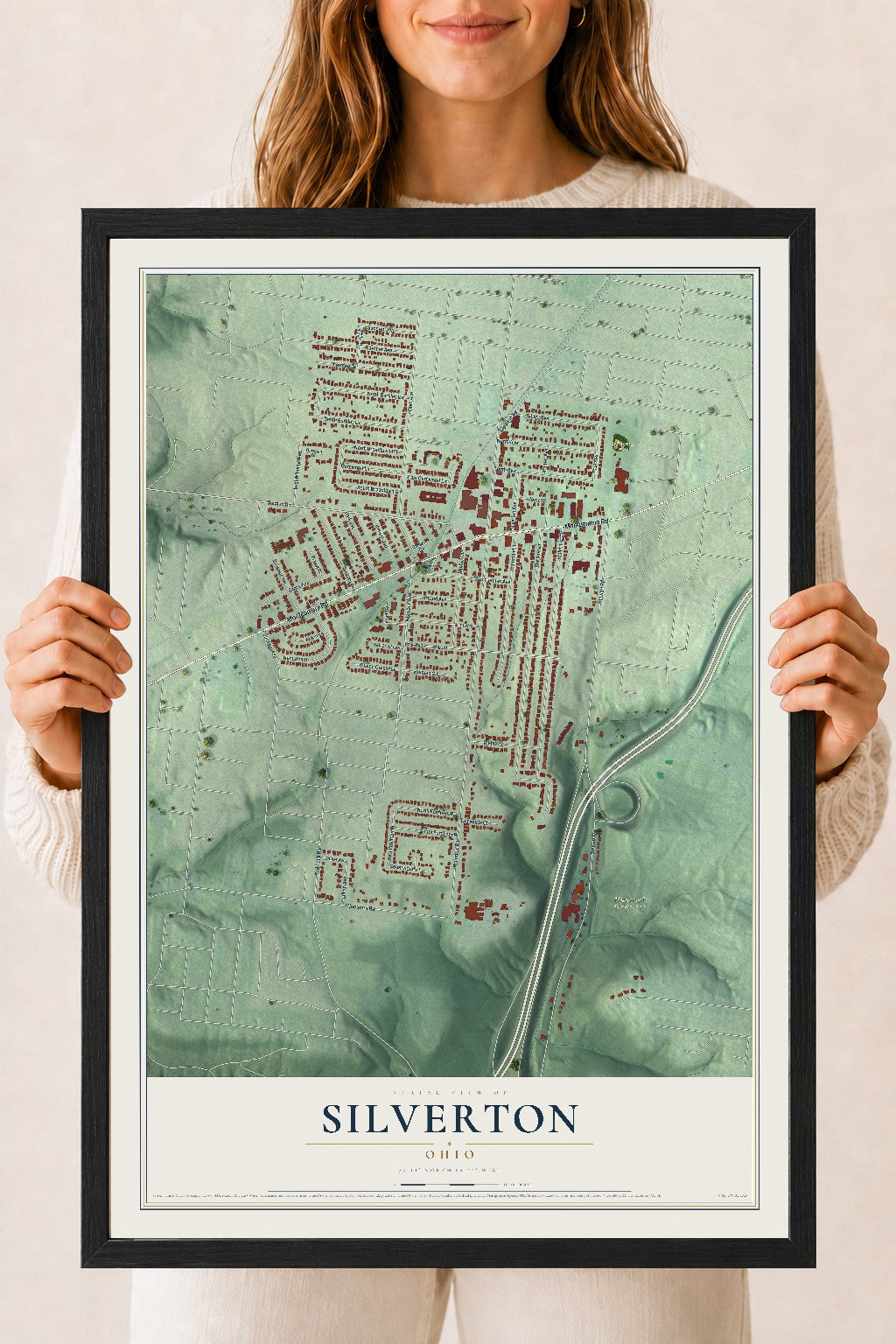 Map of Silverton, Ohio, 18 x 24 inch print in a black wood frame