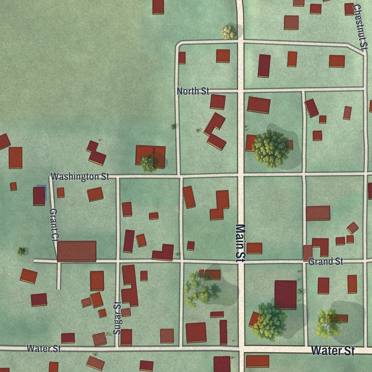 Close-up of the map of Sinking Spring, Ohio print showing street and building detail