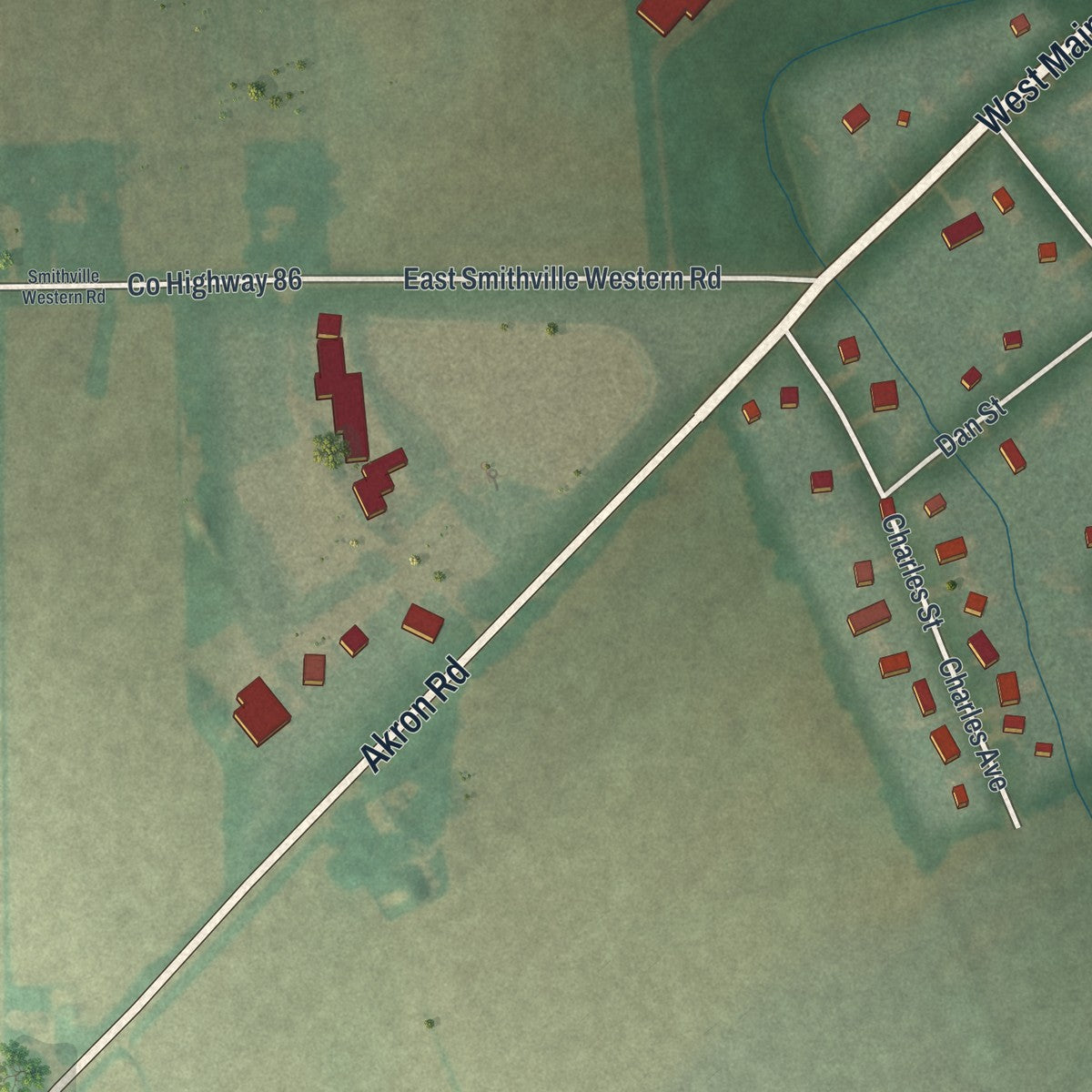Second close-up of the map of Smithville, Ohio print showing more streets and buildings