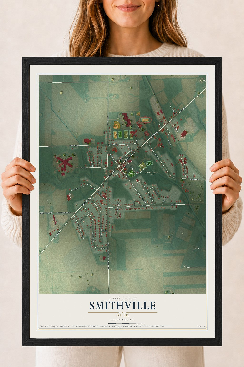 Map of Smithville, Ohio, 18 x 24 inch print in a black wood frame