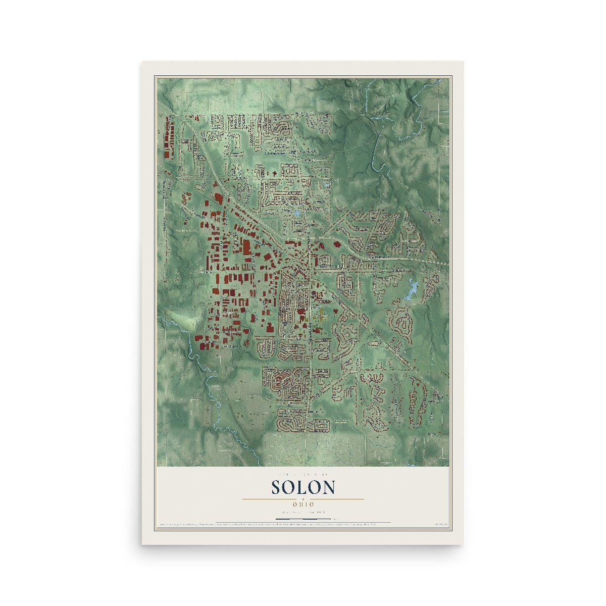 Map of Solon, Ohio, 12 x 18 inch unframed archival matte print
