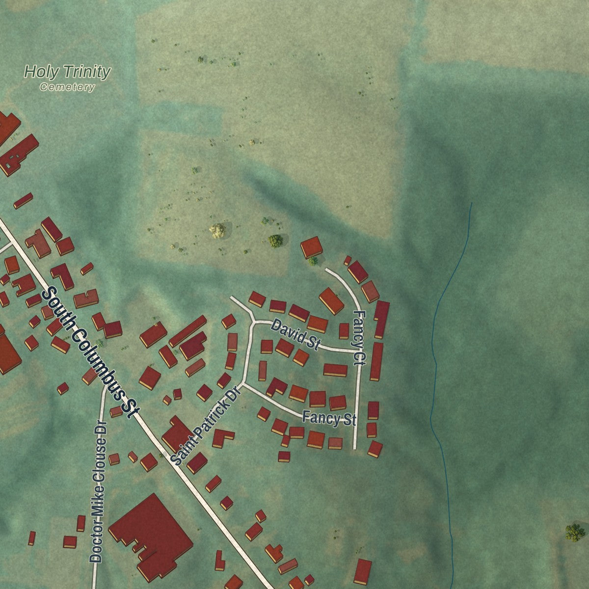 Second close-up of the map of Somerset, Ohio print showing more streets and buildings