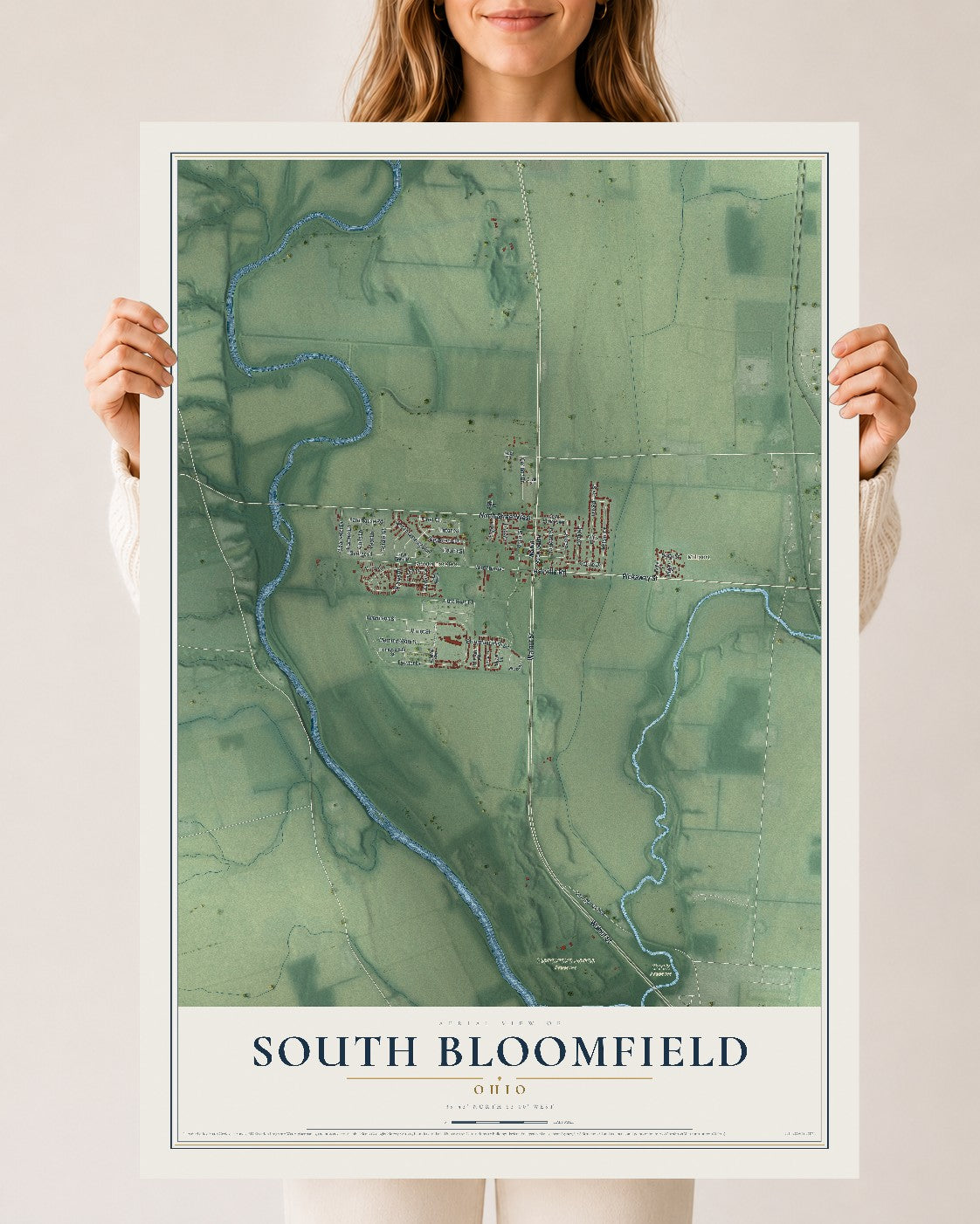 Map of South Bloomfield, Ohio, 24 x 36 inch unframed archival matte print