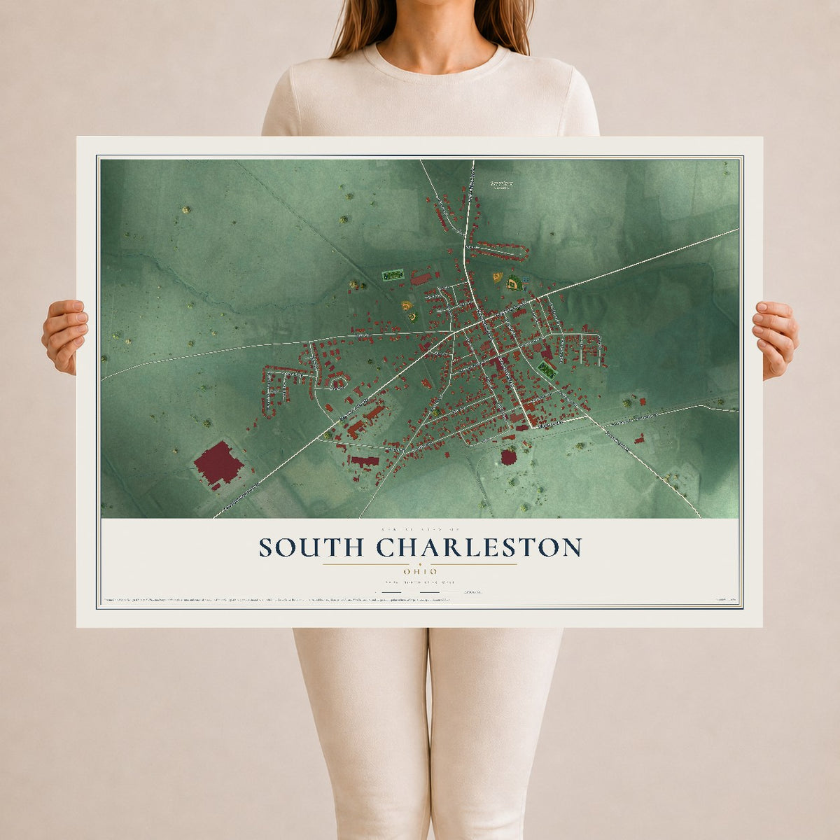 Map of South Charleston, Ohio, 24 x 36 inch unframed archival matte print