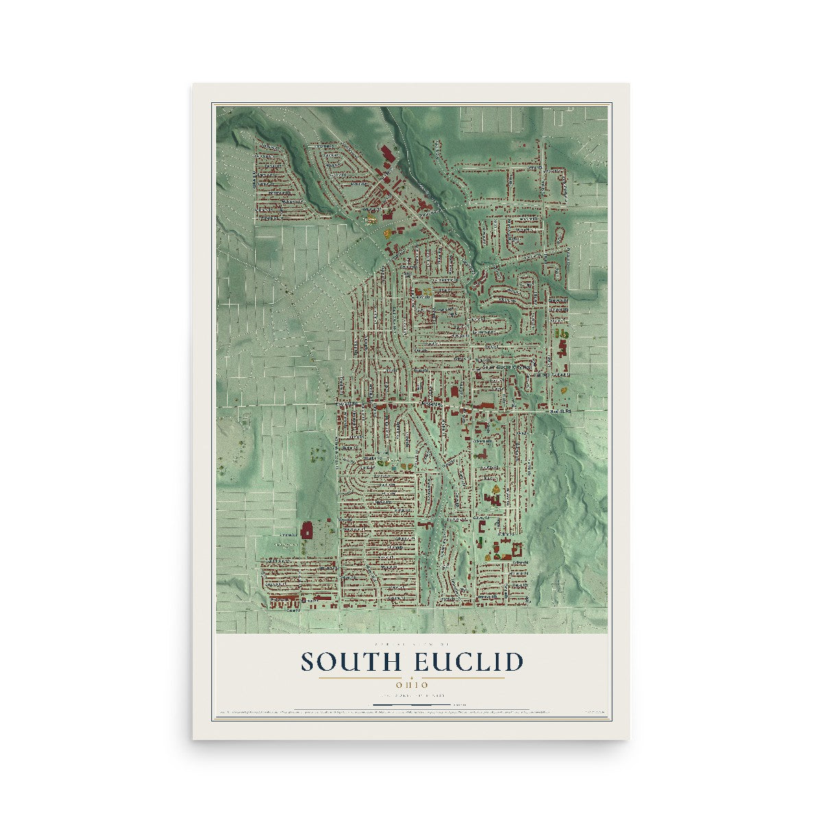 Map of South Euclid, Ohio, 12 x 18 inch unframed archival matte print