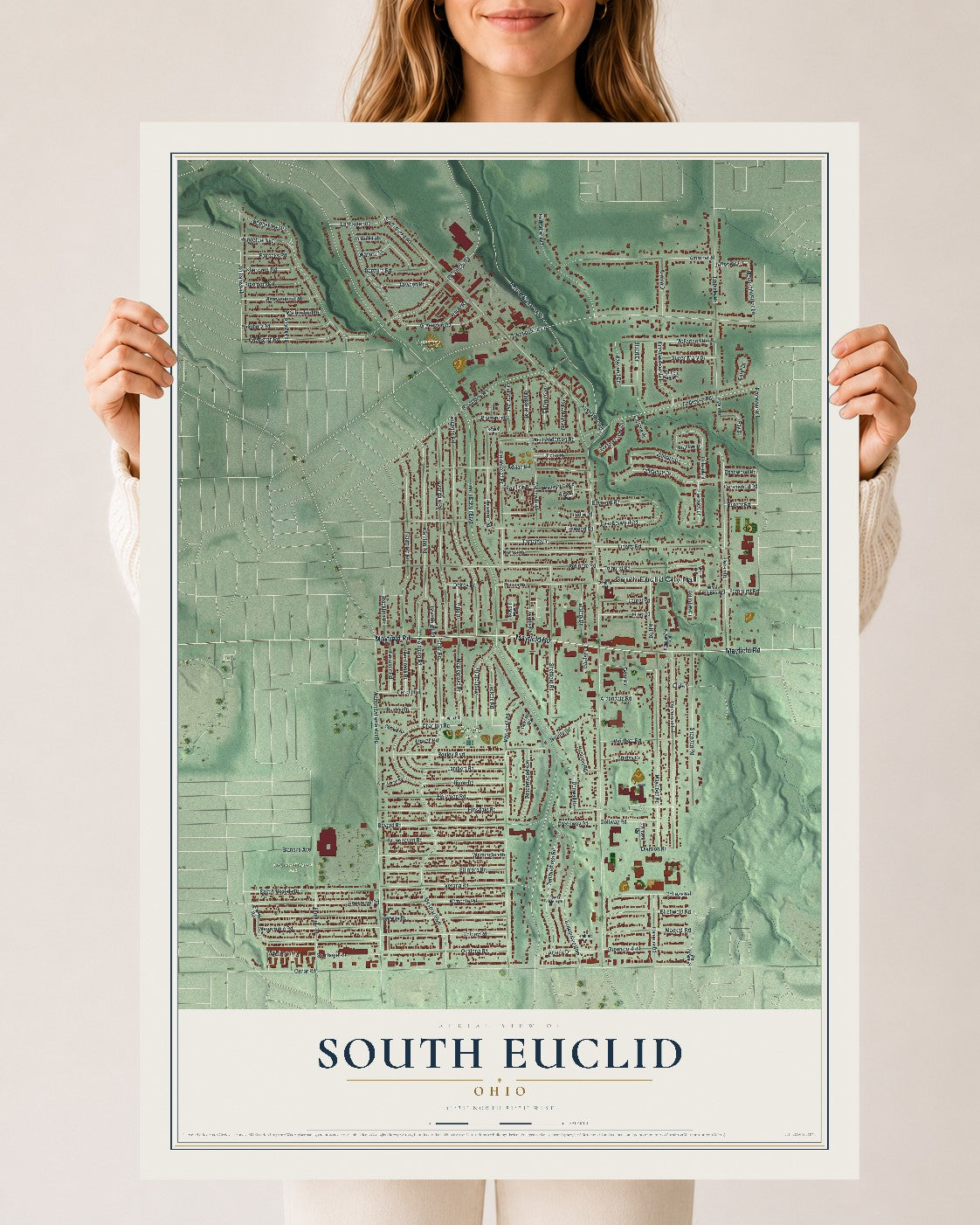 Map of South Euclid, Ohio, 24 x 36 inch unframed archival matte print