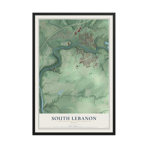 Map of South Lebanon, Ohio, 12 x 18 inch print in a black wood frame