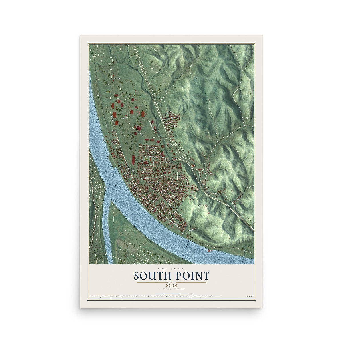 Map of South Point, Ohio, 12 x 18 inch unframed archival matte print