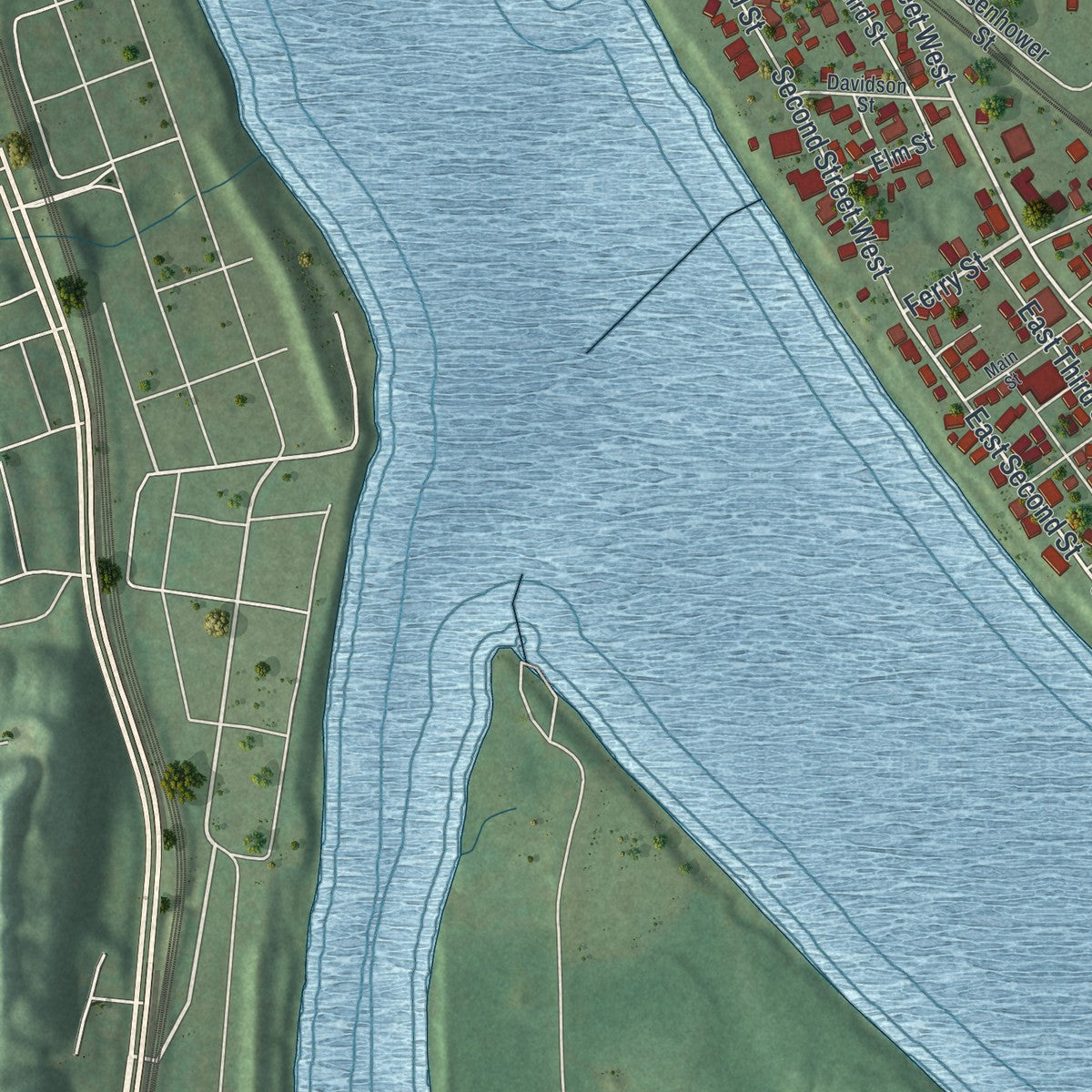 Second close-up of the map of South Point, Ohio print showing more streets and buildings