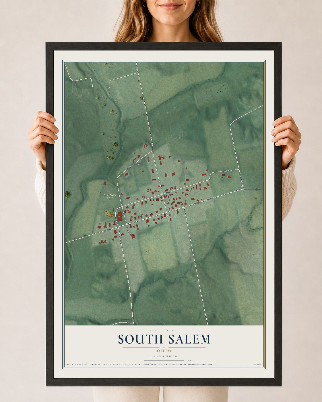 Map of South Salem, Ohio, 24 x 36 inch print in a black wood frame