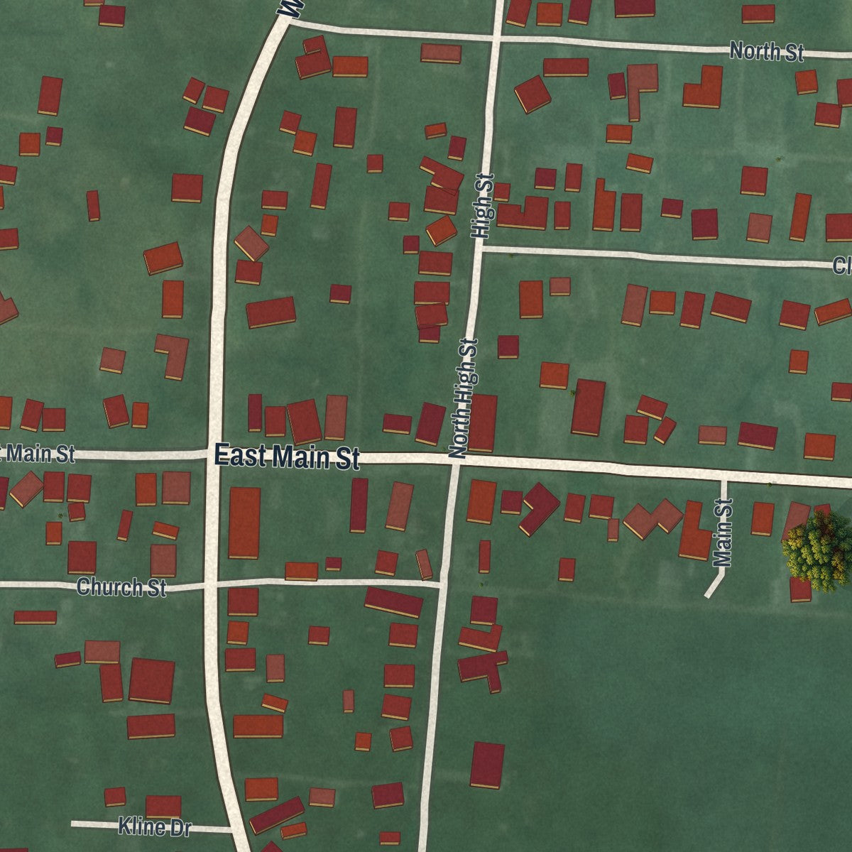 Close-up of the map of South Solon, Ohio print showing street and building detail