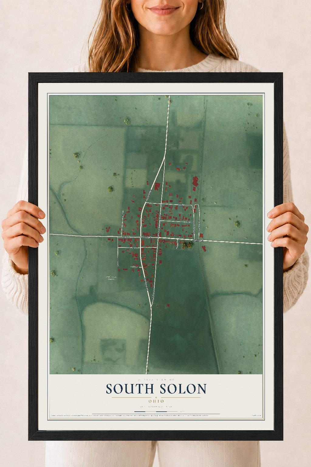 Map of South Solon, Ohio, 18 x 24 inch print in a black wood frame