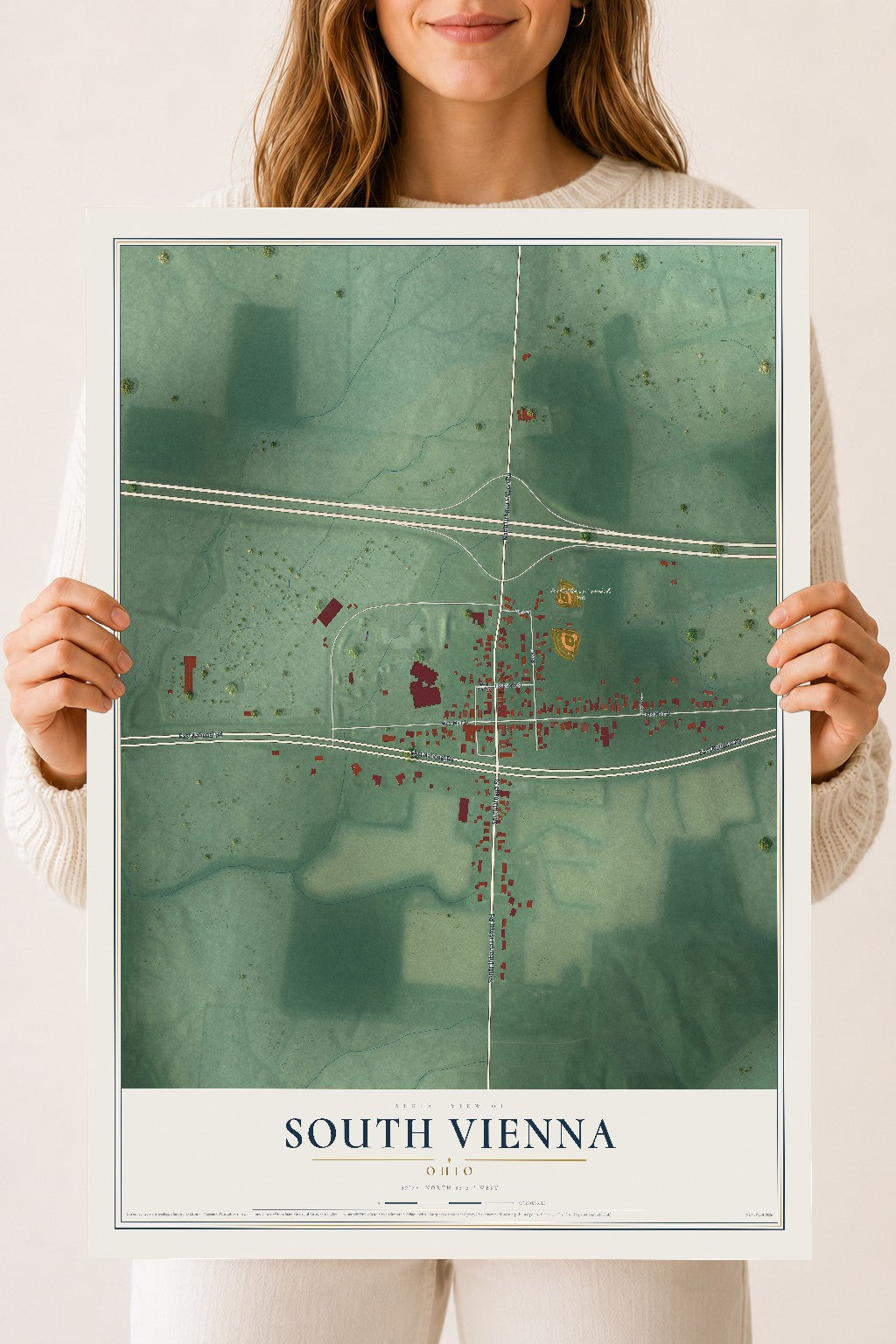 Map of South Vienna, Ohio, 18 x 24 inch unframed archival matte print