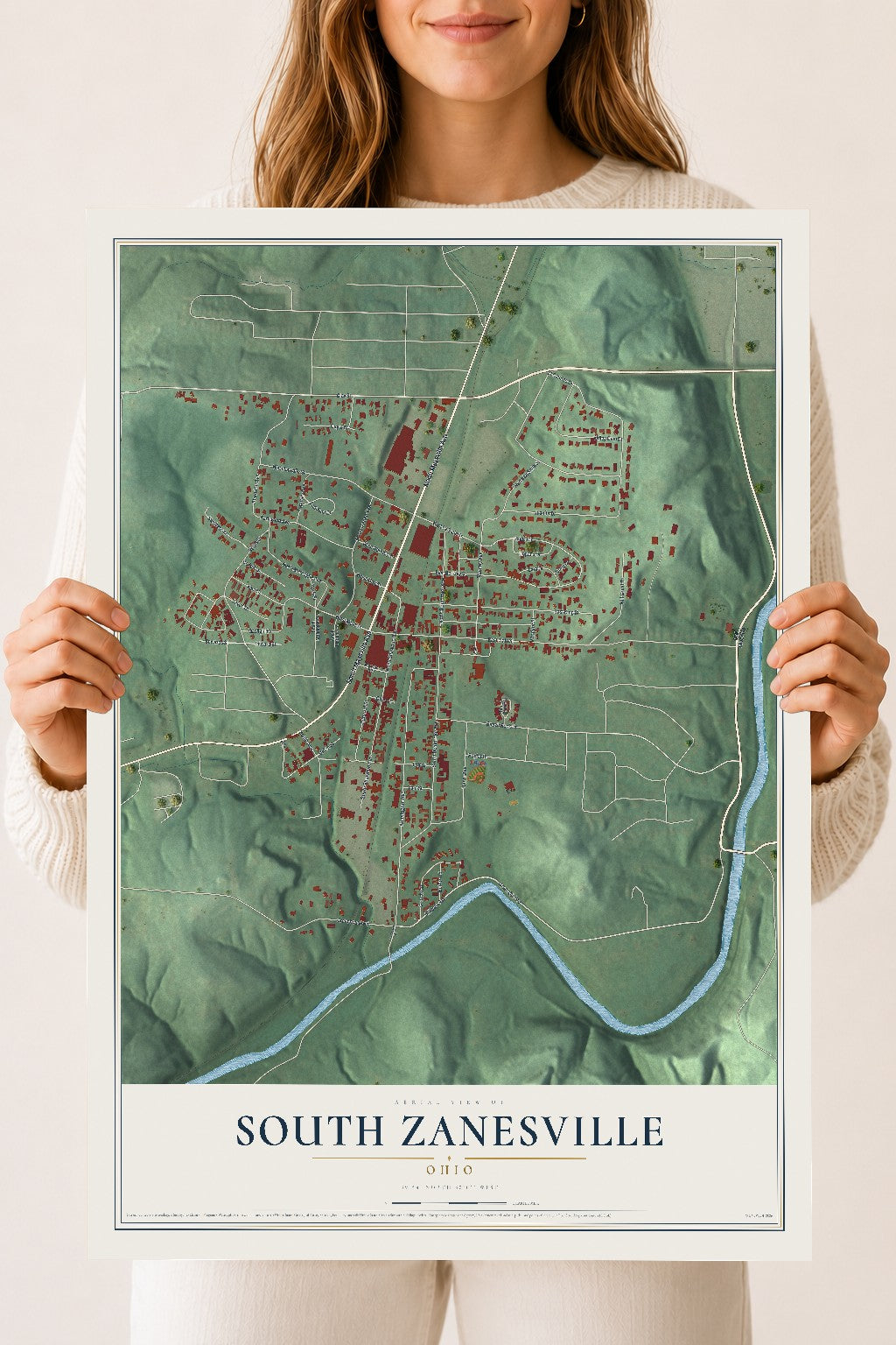 Map of South Zanesville, Ohio, 18 x 24 inch unframed archival matte print