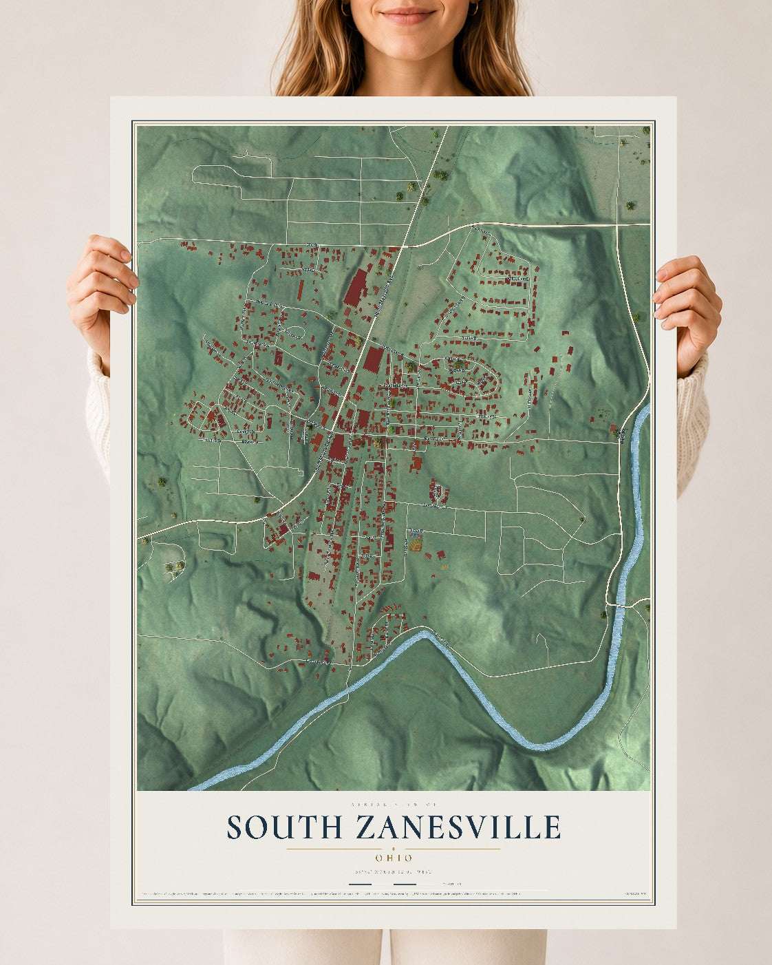 Map of South Zanesville, Ohio, 24 x 36 inch unframed archival matte print