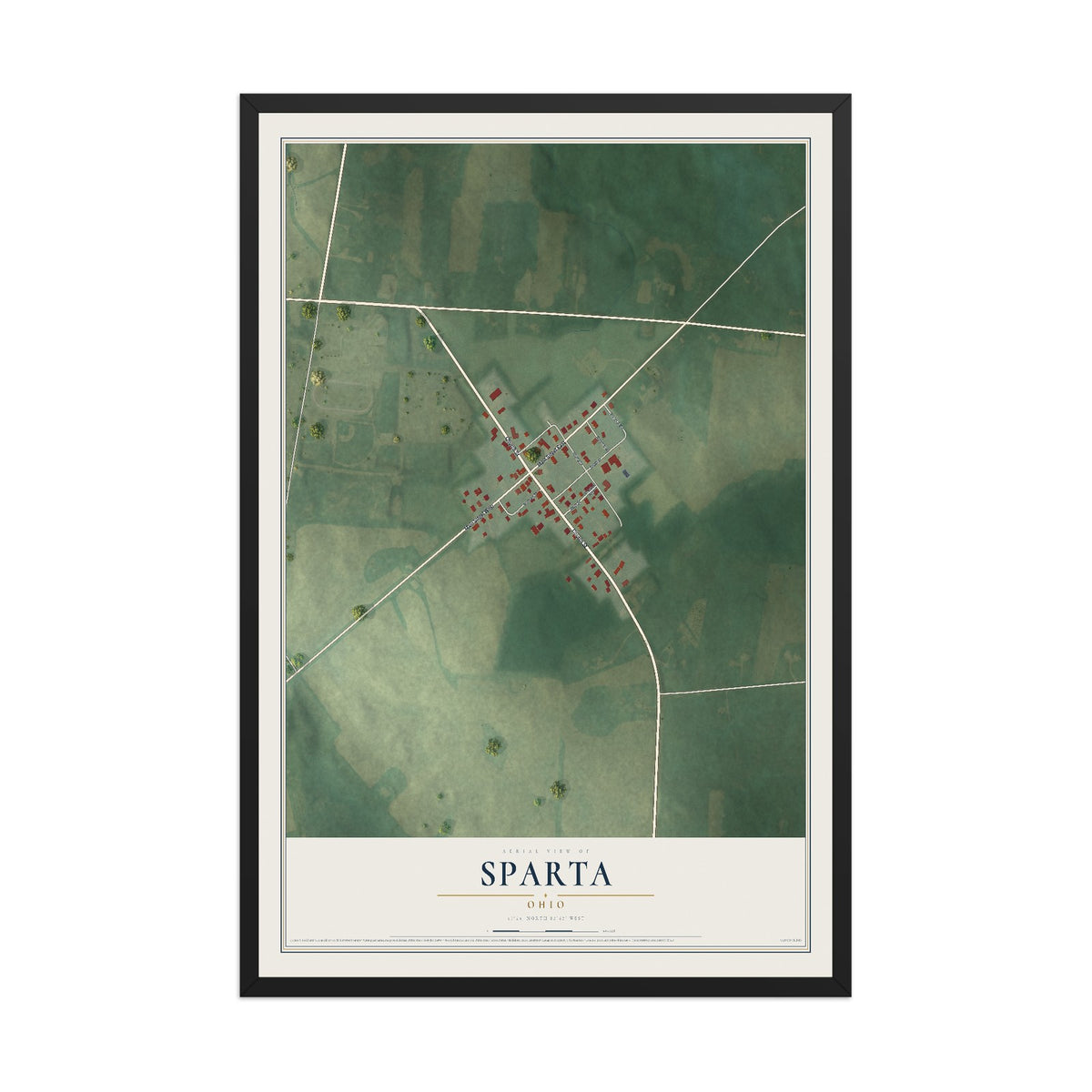 Map of Sparta, Ohio, 12 x 18 inch print in a black wood frame