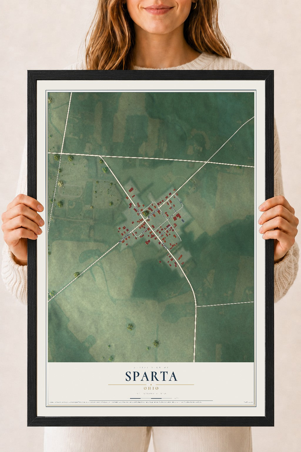 Map of Sparta, Ohio, 18 x 24 inch print in a black wood frame