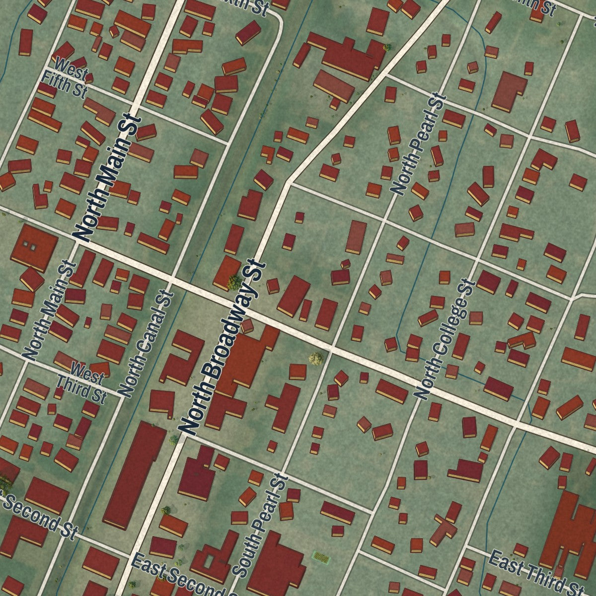 Close-up of the map of Spencerville, Ohio print showing street and building detail