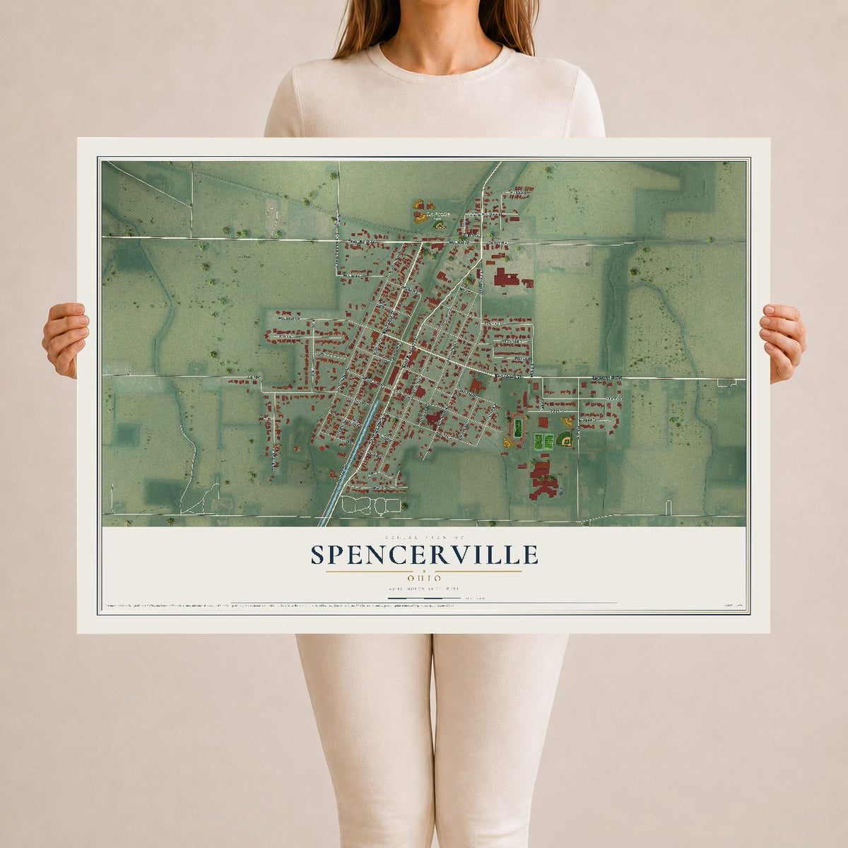 Map of Spencerville, Ohio, 24 x 36 inch unframed archival matte print
