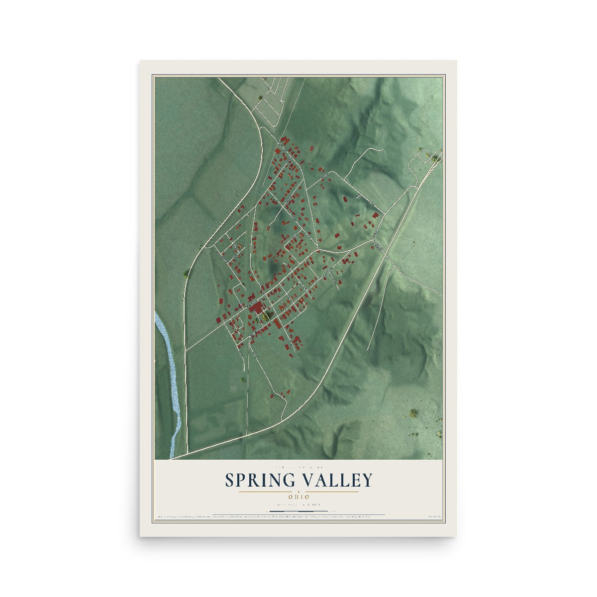 Map of Spring Valley, Ohio, 12 x 18 inch unframed archival matte print