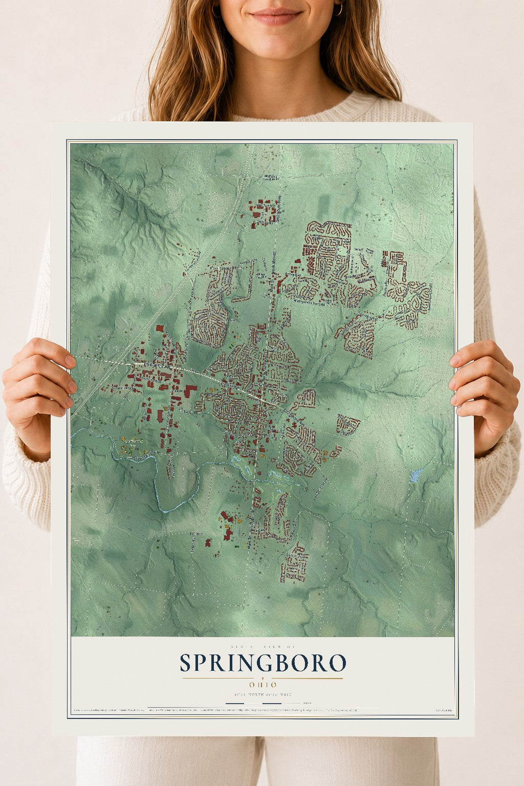 Map of Springboro, Ohio, 18 x 24 inch unframed archival matte print