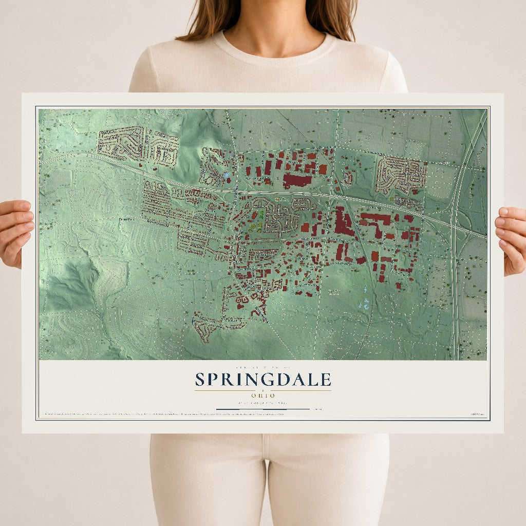Map of Springdale, Ohio, 18 x 24 inch unframed archival matte print