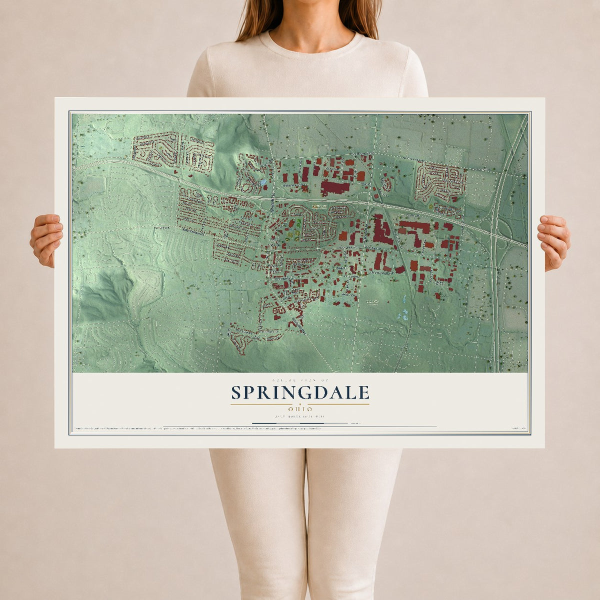 Map of Springdale, Ohio, 24 x 36 inch unframed archival matte print