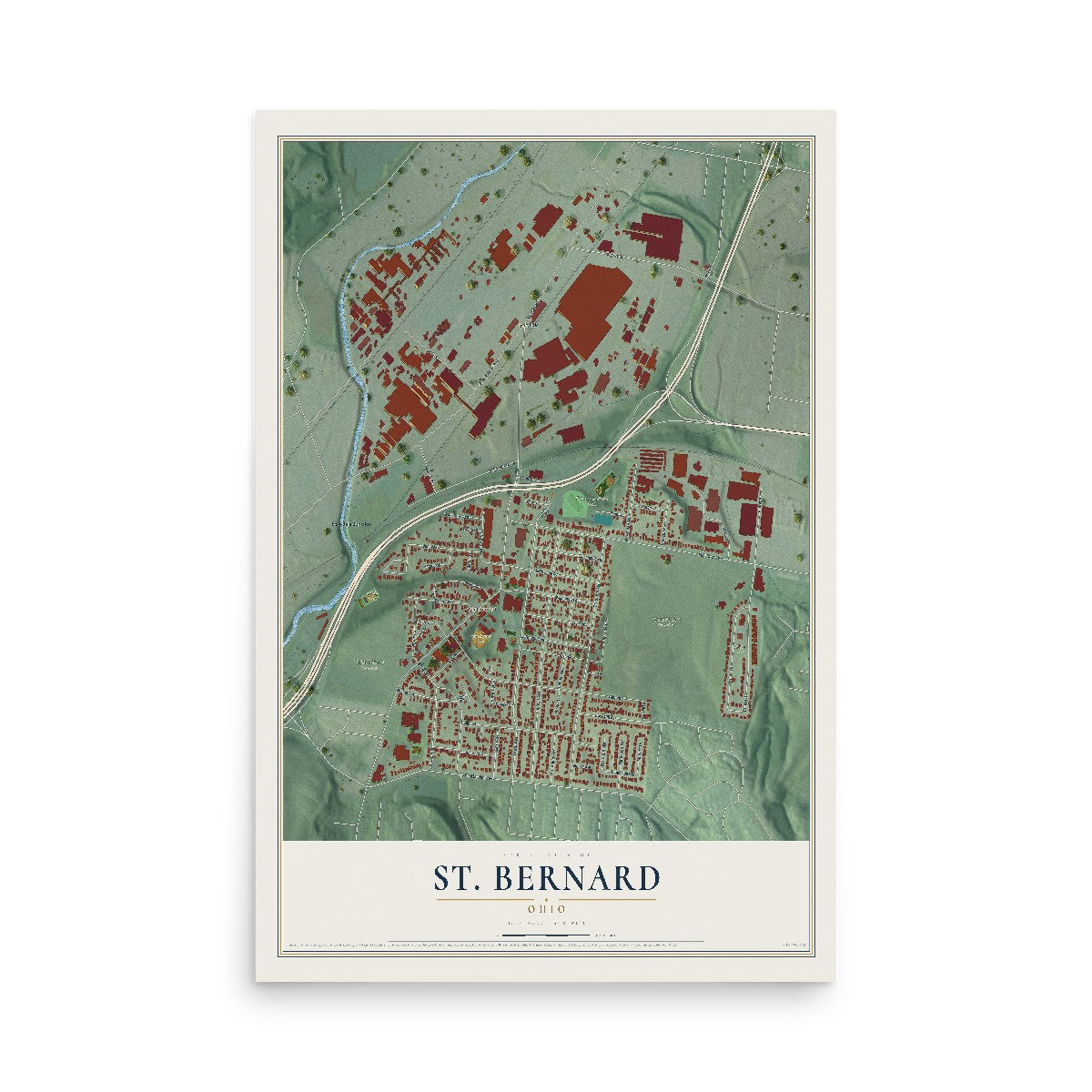 Map of St. Bernard, Ohio, 12 x 18 inch unframed archival matte print