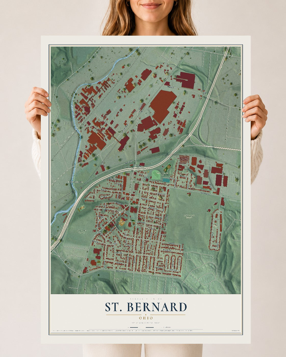 Map of St. Bernard, Ohio, 24 x 36 inch unframed archival matte print