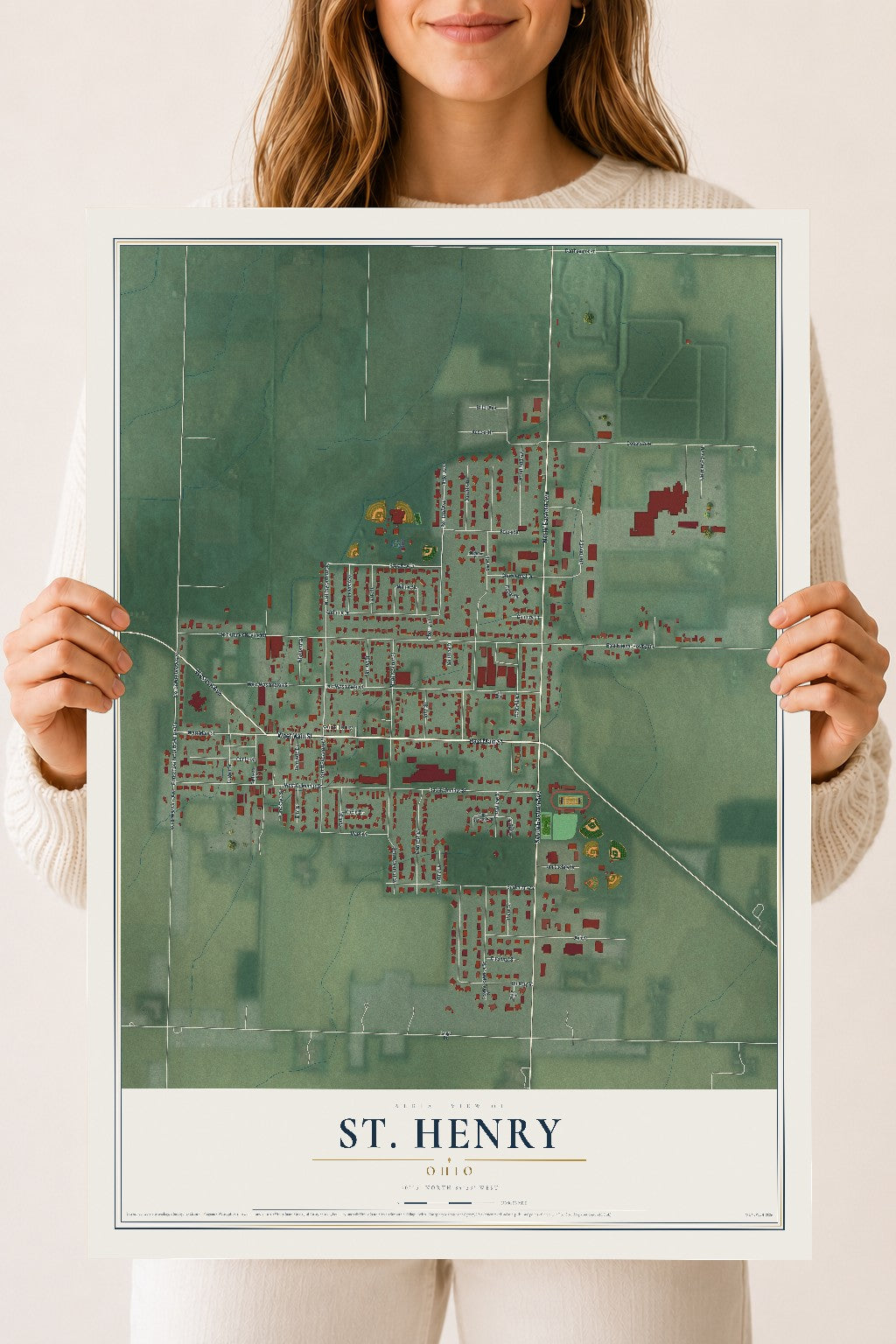 Map of St. Henry, Ohio, 18 x 24 inch unframed archival matte print