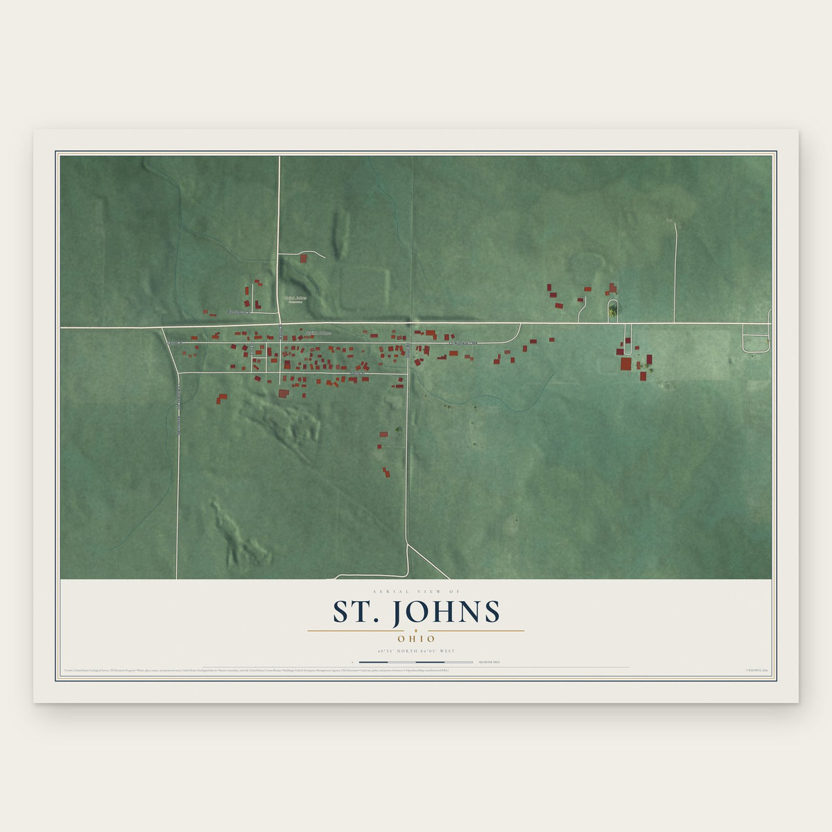 St. Johns, Ohio map print, the full design