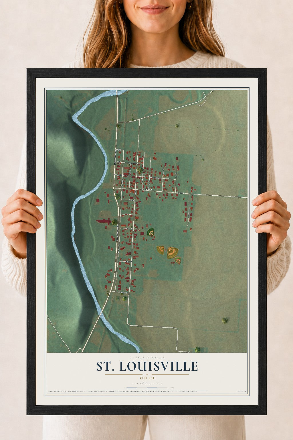 Map of St. Louisville, Ohio, 18 x 24 inch print in a black wood frame