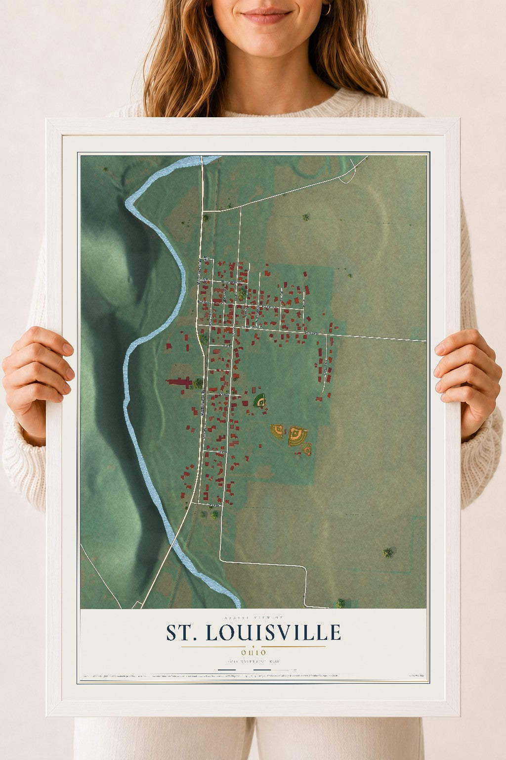 Map of St. Louisville, Ohio, 18 x 24 inch print in a white wood frame