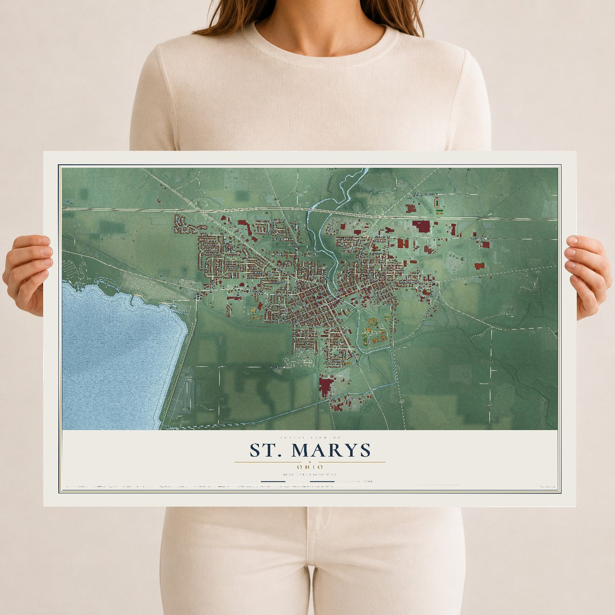 Map of St. Marys, Ohio, 12 x 18 inch unframed archival matte print