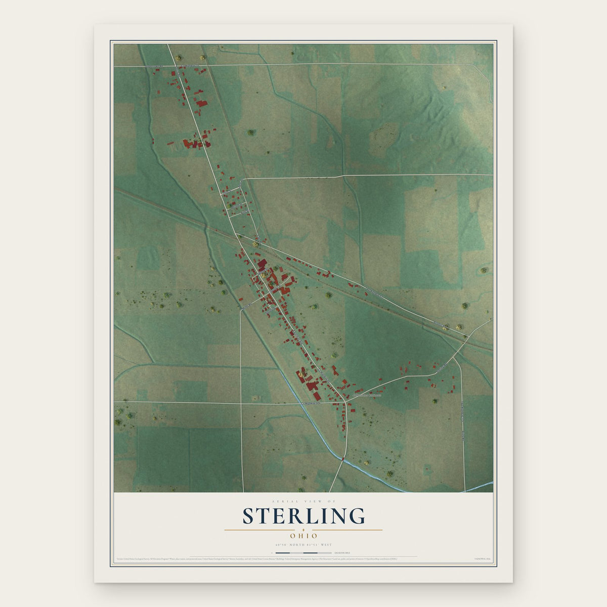 Sterling, Ohio map print, the full design