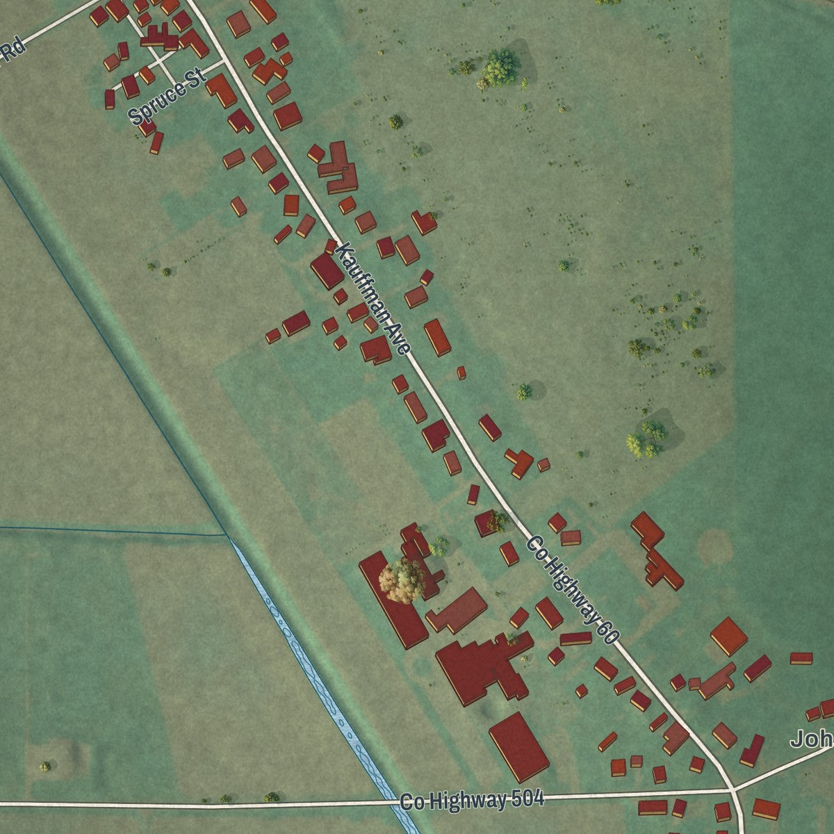 Close-up of the map of Sterling, Ohio print showing street and building detail
