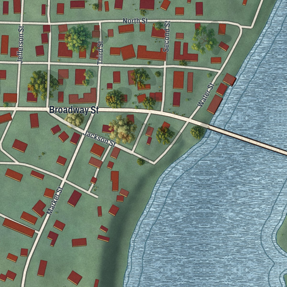 Close-up of the map of Stockport, Ohio print showing street and building detail