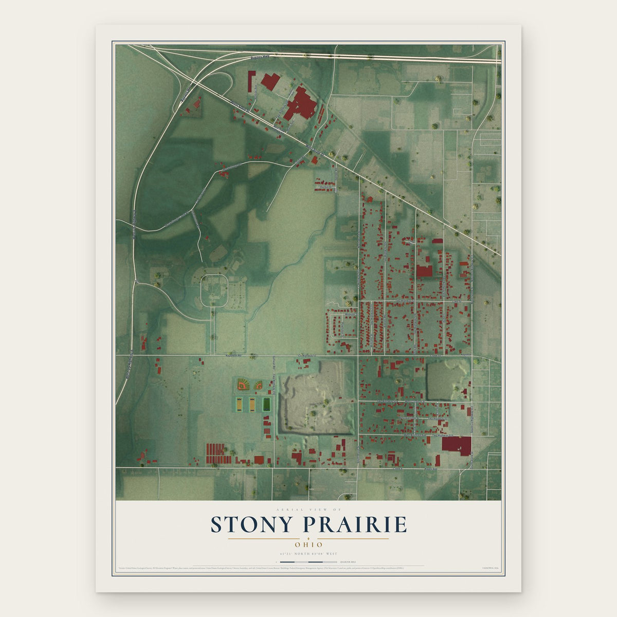 Stony Prairie, Ohio map print, the full design
