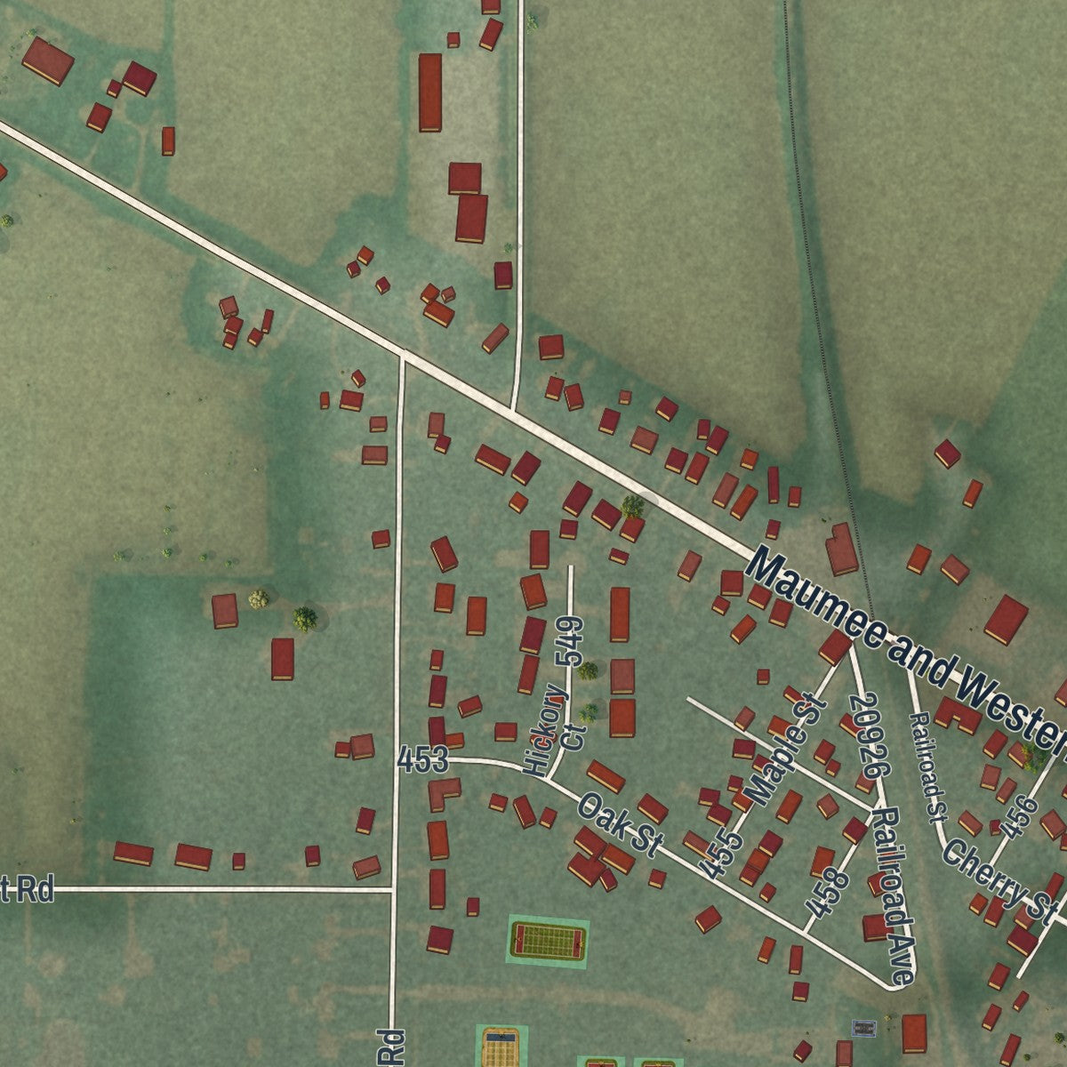 Close-up of the map of Stony Ridge, Ohio print showing street and building detail